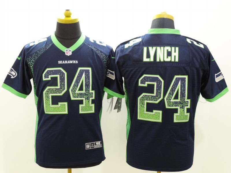 Men's Seattle Seahawks Marshawn Lynch #24 Navy Jersey